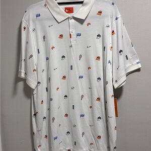 Nike Men's White Golf Polo with Multicolor Icons Sz XL
